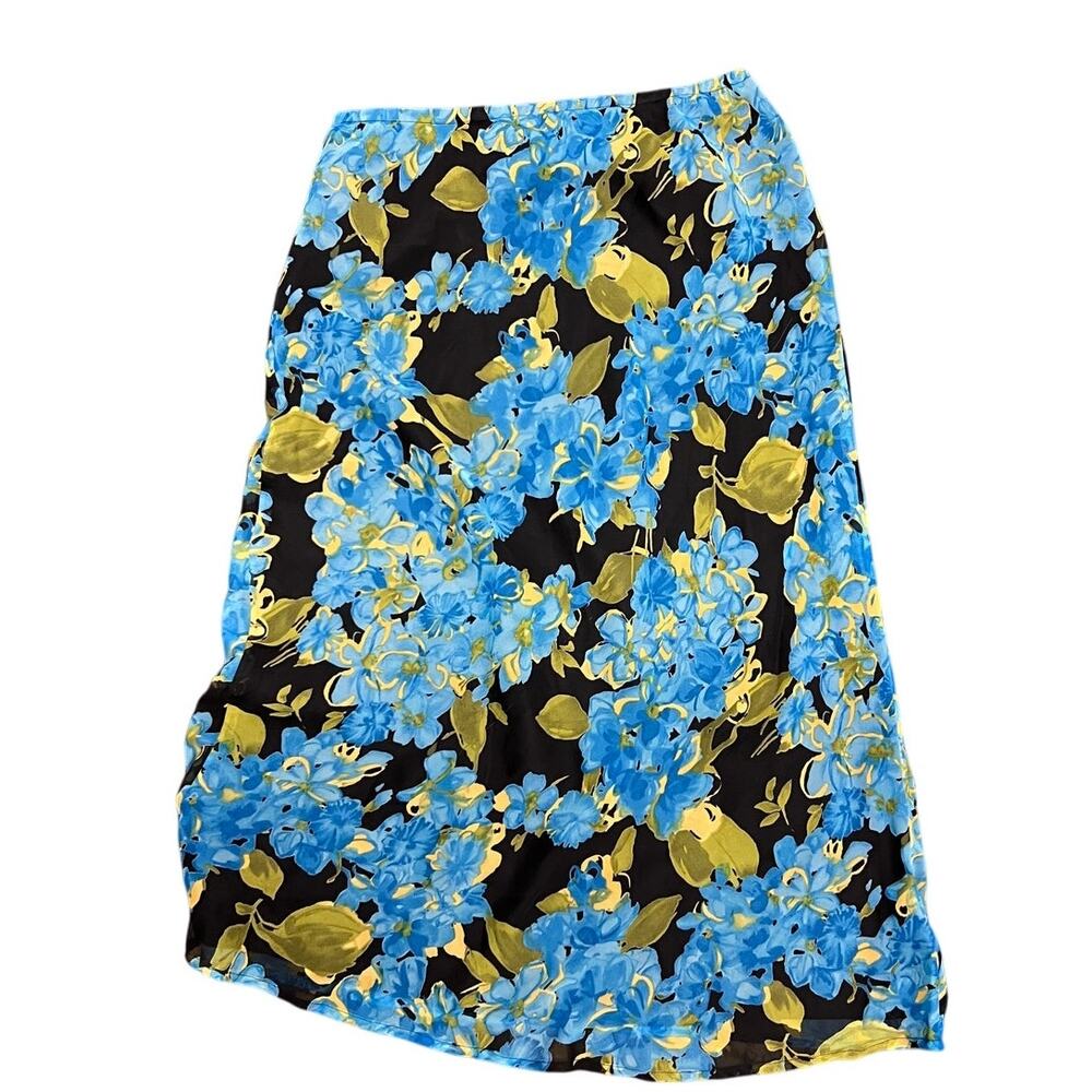 🌸 Giorgio Fiorini Collection Black Floral Midi Skirt L Boho Cottagecore - Picture 2 of 3
